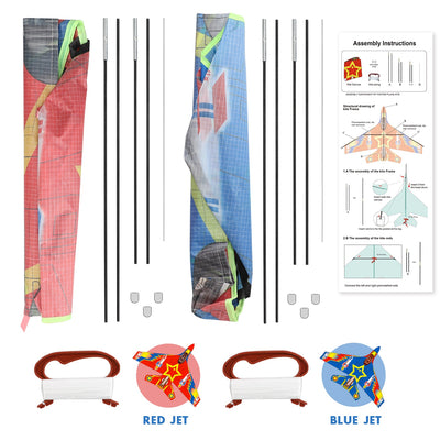 Fidtoy Ensemble cerf-volant avion de chasse pour enfants avec 2 poignées faciles à prendre en main