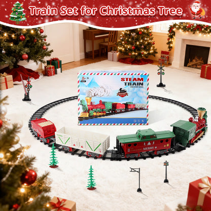 Electric Steam Train Set with Real Smoke, Lights and Sounds Classic Railway Track Toy for Kids Christmas Train Set Gift for Boys & Girls Age 3+