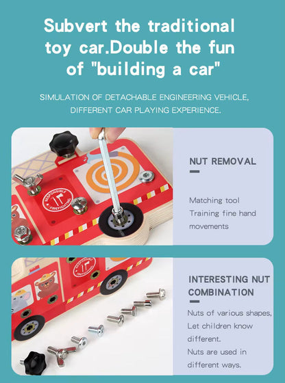 Wooden Montessori Disassembly Fire Truck Screw Board - 069