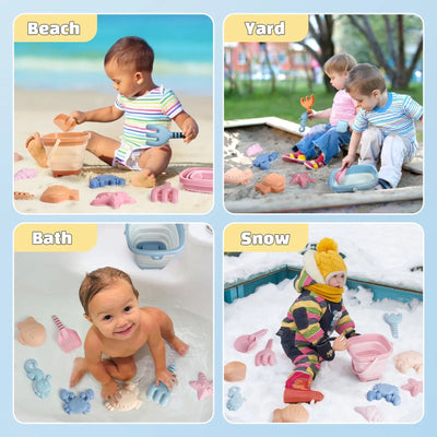 Kit de jeu de sable portable avec seaux pliables et sac de rangement en filet