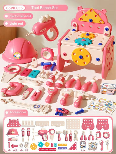 Caja de herramientas de taladro y destornillador eléctrico 3 en 1 para niños – Juego de construcción STEM, juguete educativo de ensamblaje DIY