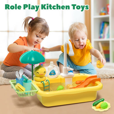 Fidtoy Évier de Cuisine Jouet pour Enfants avec Robinet d'Eau Courante