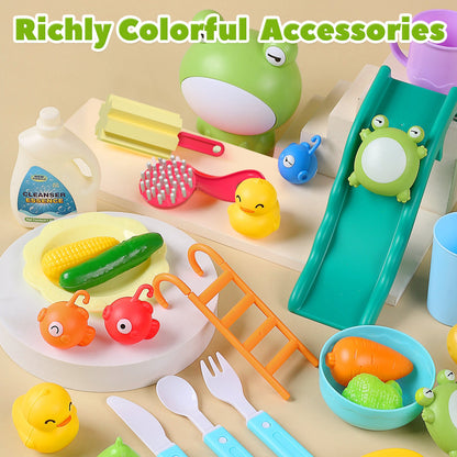 CUTE STONE Play Sink with Running Water, Kitchen Sink Toys with Upgraded Electric Faucet, Play Kitchen Toy Accessories, Pool Floating Fishing Toys for Water Play, Kids Role Play Dishwasher Toy