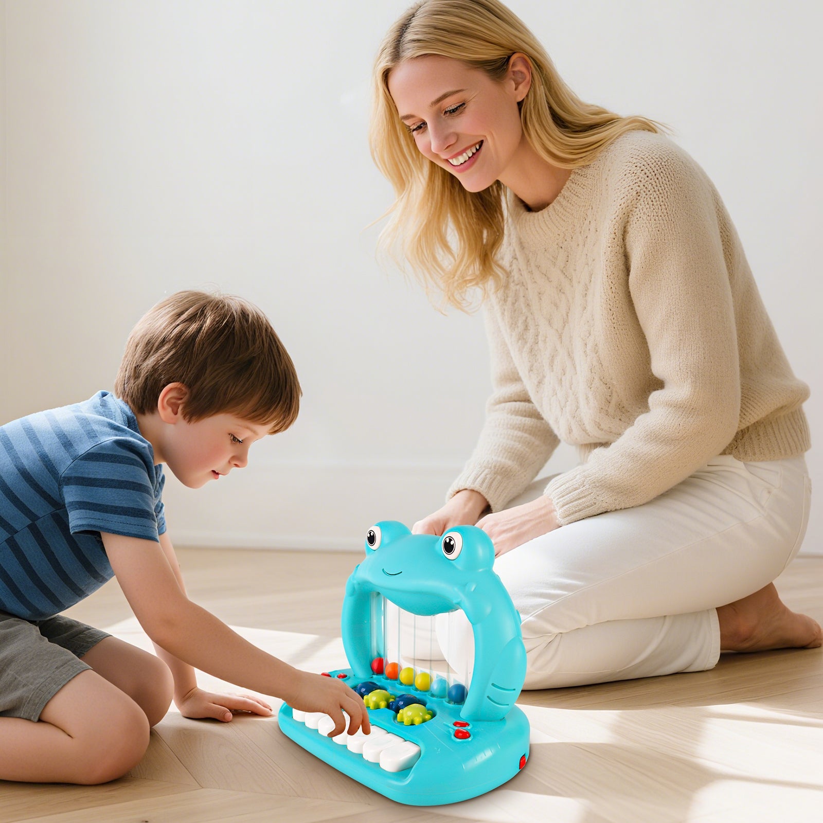 Blowing Ball Frog Piano Toy for Toddlers, Educational Musical Keyboard with Lights & Sounds, Early Learning Development Toy with Color Balls and Piano Keys for Boys & Girls Ages 18+ Months