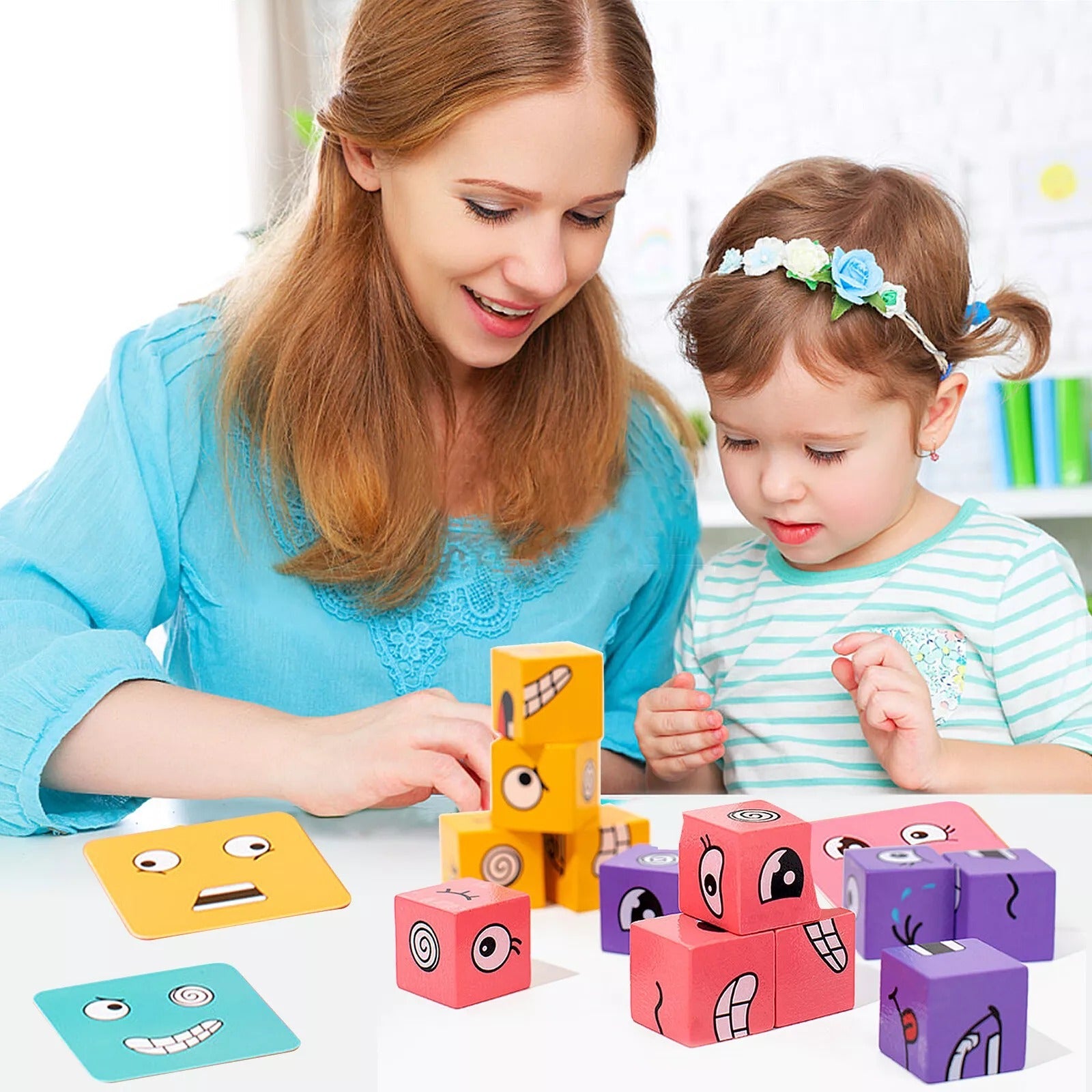 Wooden Face Changing Magic Cube Puzzle with Buzzer - 2 to 4 Players