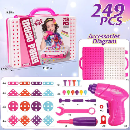 3in1 DIY Creative Magic Panel Electric Drill Tool Play Set 666 - Pink