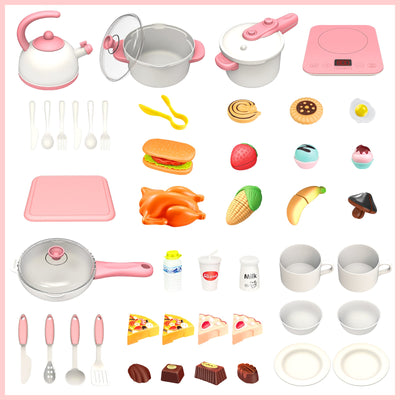 Juego de cocina de juguete de simulación para niños con luz y sonido, con placa de inducción, fregadero electrónico, cafetera, microondas y juguete de cocina para niños.