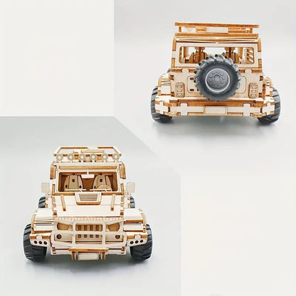 3D Wooden Mechanical Jeep Pull Back 125 Piece - 802