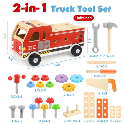 4-in-1 Fire Truck Tool Box & 47PCS Tool Set (Ages 3+)