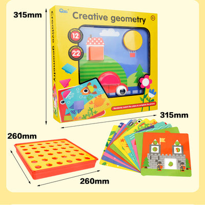 Fidtoy Geometric Button Puzzle Toy with 12 Picture Cards