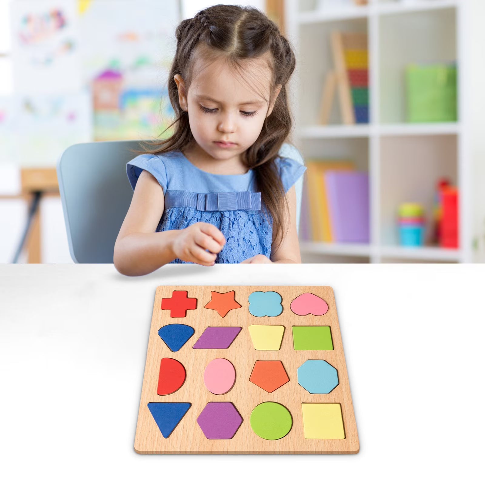 Fidtoy Wooden Geometric Shape Puzzle Board for Toddlers