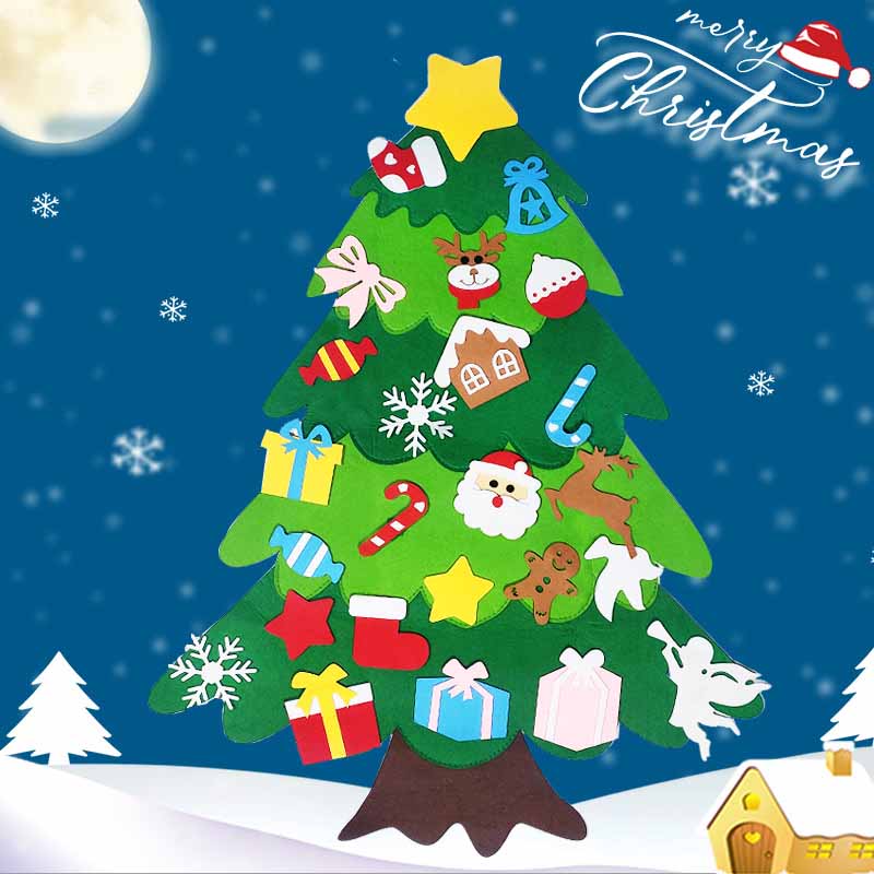 Fidtoy Kit de bricolage sapin de Noël en feutre avec 30 ornements – Activité de vacances Montessori pour tout-petits