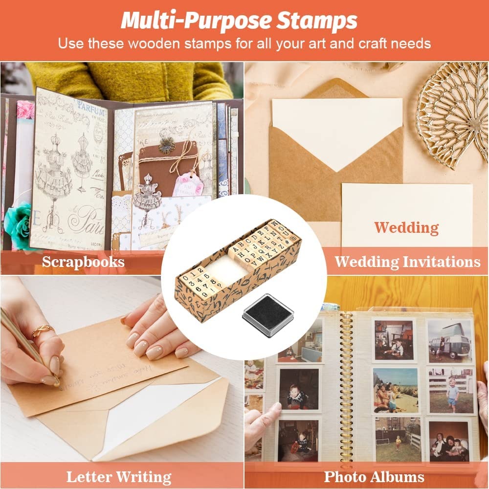 Number & Letters Wooden Stamp with Inkpad Set - 40 Pieces