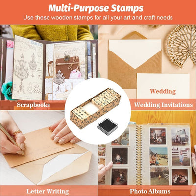 Number & Letters Wooden Stamp with Inkpad Set - 40 Pieces