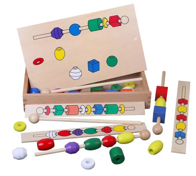 Fidtoy Wooden Stringing Beads Set for Toddlers Fine Motor Skills Learning Toy Montessori Threading Beads for Preschool Quiet Time Play