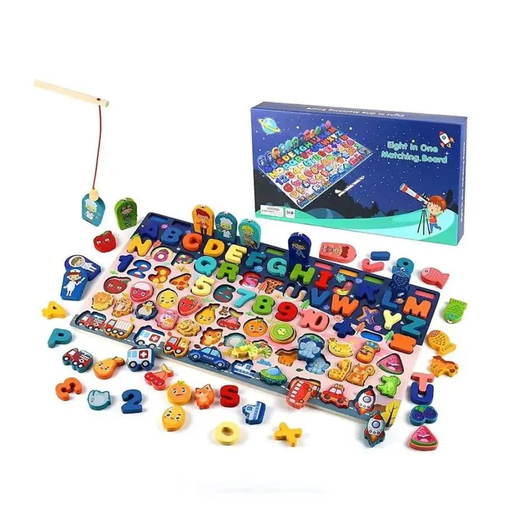8 in 1 Traffic Matching Board | Wooden development board, Eight in One activities in one set, counting numbers, fishing, inserting poles, learning shapes, letters, wooden toys, children's toys