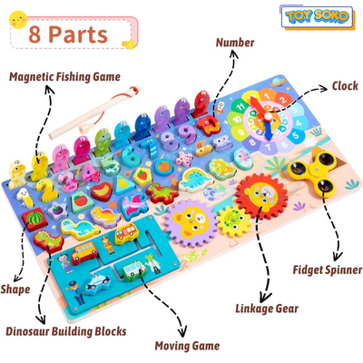 Fidtoy 8-in-1 Wooden Puzzle Board Learning Toy for Kids