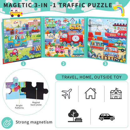 CCBLZLL Magnetic Puzzles for Toddlers 3-5 - 97 Pieces Magnet Puzzle for Kids Ages 4-8 Travel Puzzles for Kids Ages 3 Magnetic Jigsaw Puzzle Car Traffic Activities Toy for Boys And Girls Birthday Gifts