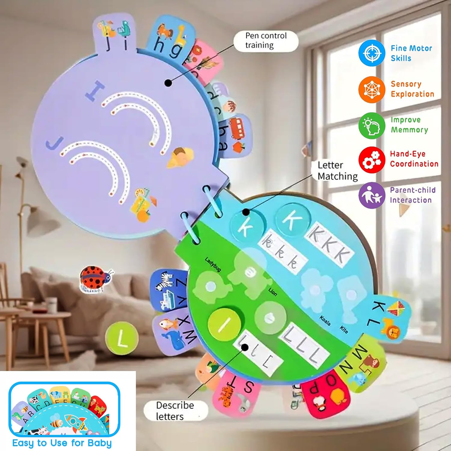 Be2BeKidz Alphabet Learning Busy Book for Toddlers 1–3 | Montessori ABC Activity Book for Kids | Babybus Style Educational Toy for Preschool Learning & Fine Motor Skills Development