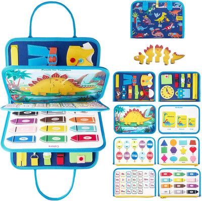 Busy Board Sensory Toys for Toddlers 1 2 3 4, Toddler Travel Activities Educational Toys, Montessori Toys for 1 2 3 4 Year Old Gilrs Boys Gift, Dinosuar