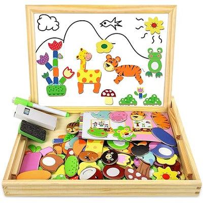 Fidtoy Double-Sided Magnetic & Drawing Board Puzzle for Kids – Montessori Learning Toy for Creativity & Fine Motor Skills