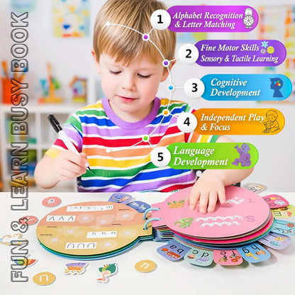 Be2BeKidz Alphabet Learning Busy Book for Toddlers 1–3 | Montessori ABC Activity Book for Kids | Babybus Style Educational Toy for Preschool Learning & Fine Motor Skills Development