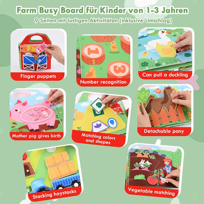 Livre sensoriel 3D en feutre pour ferme, tableau d'activités Montessori pour enfants de 1 à 3 ans, tableau d'activités pour enfants, cadeau jouet filles garçons