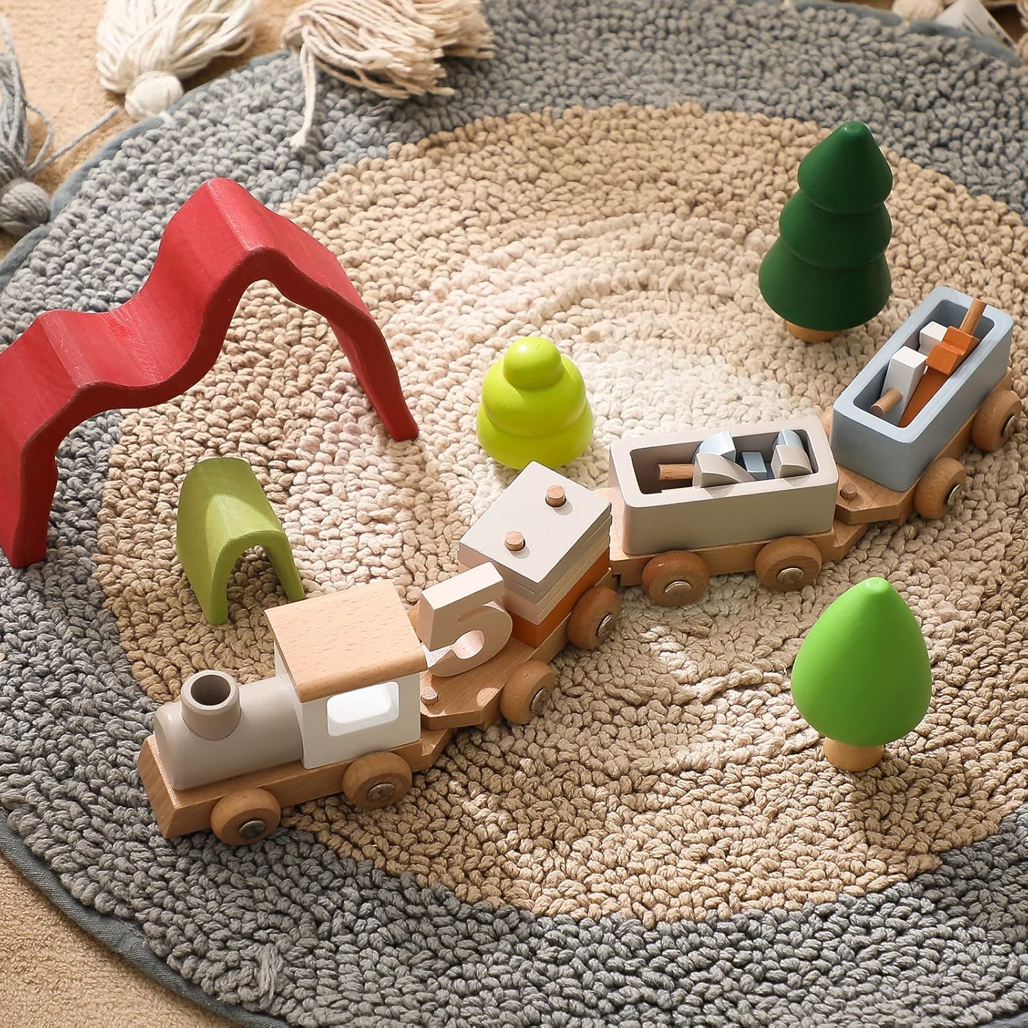 Fidtoy Wooden Birthday Train Toy with Number Blocks