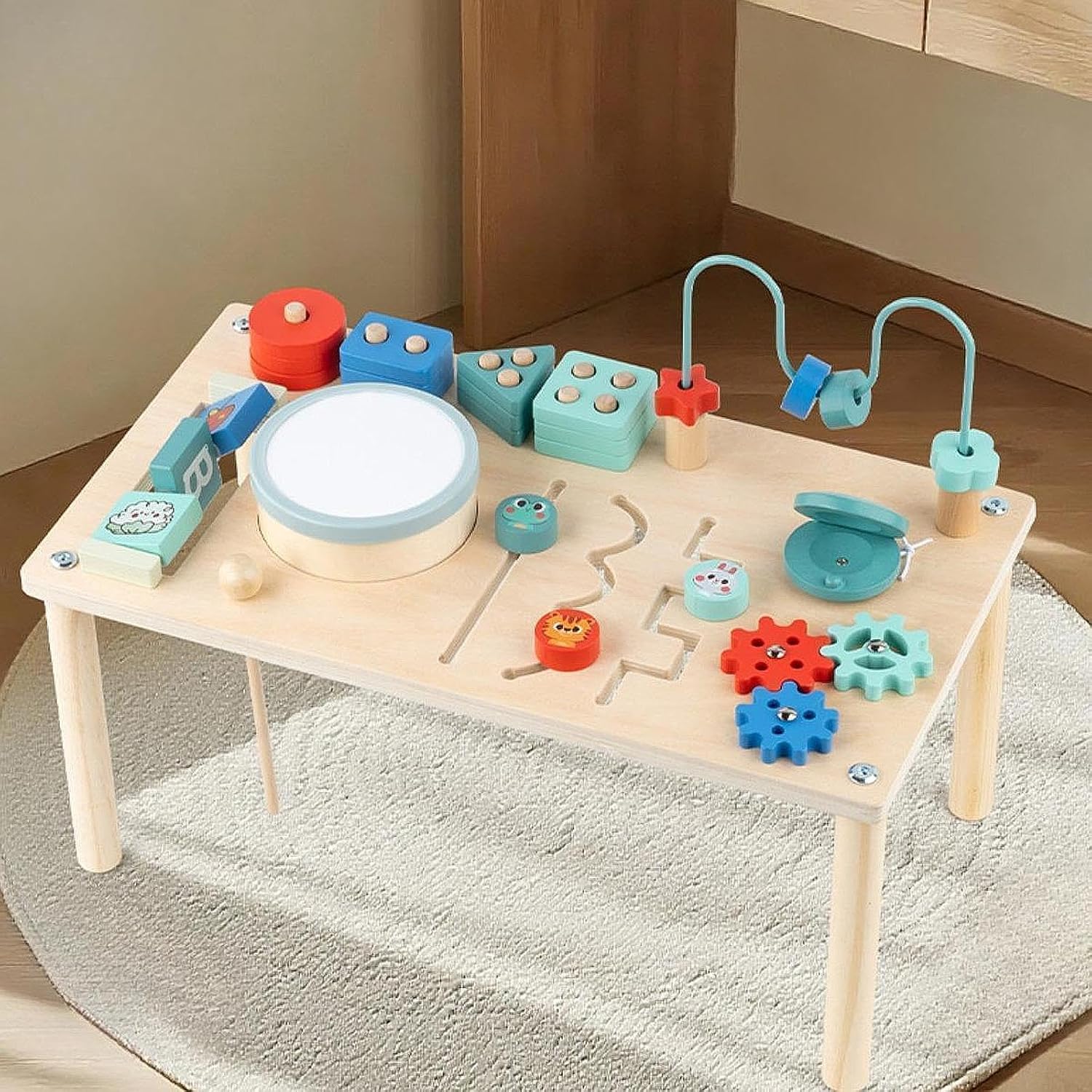 SNAPPSY Wooden Activity Table Kids Early Learning Toys for 1 2 3 4 Year Old Children