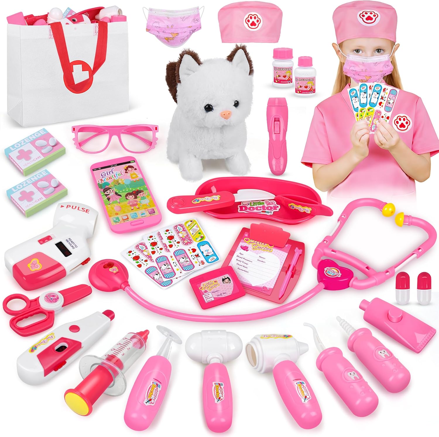 Fidtoy Kids Doctor Kit Toy with Pet Vet Set 33PCS Pretend Play Set