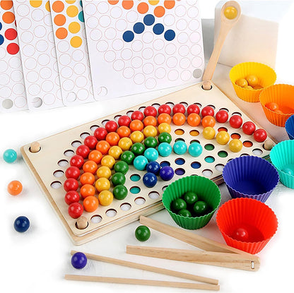 Wooden Pegboard Beads Game, Rainbow Color Board Games, Puzzle Board, Montessori Toys, Preschool Learning Activities, Boys and Girls Gift for 3 and up!