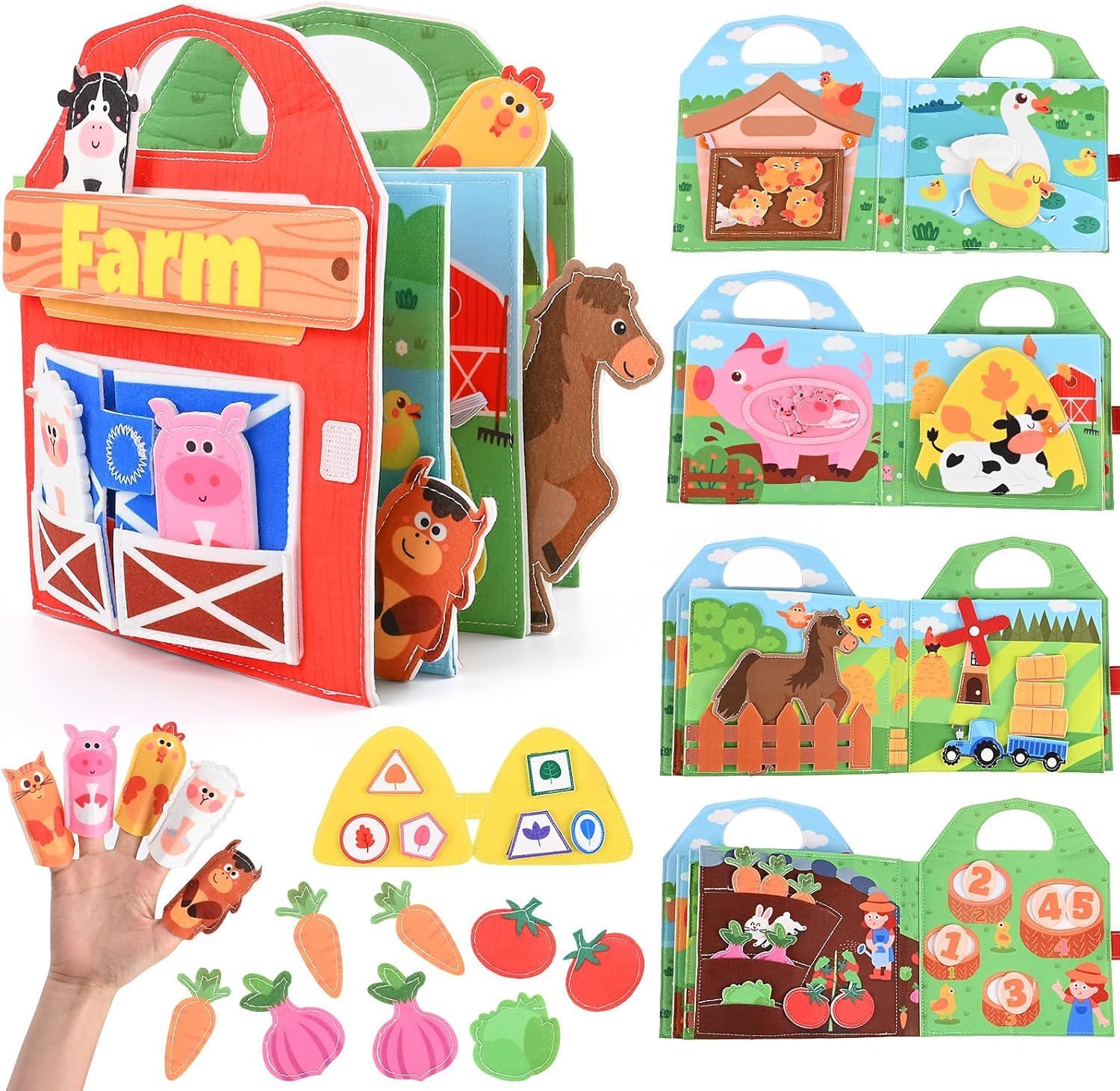 3D Felt Farm Quiet Book, Busy Board Montessori Toy from 1-3 Years, Quiet Book Activity Board for Children, Gift Toy Girls Boys
