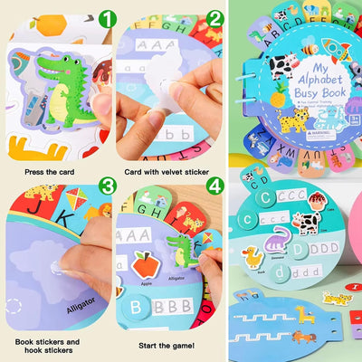 Libro de actividades del alfabeto de Be2BeKidz para niños pequeños de 1 a 3 años | Libro de actividades ABC Montessori para niños | Juguete educativo estilo Babybus para el aprendizaje preescolar y el desarrollo de habilidades motoras finas