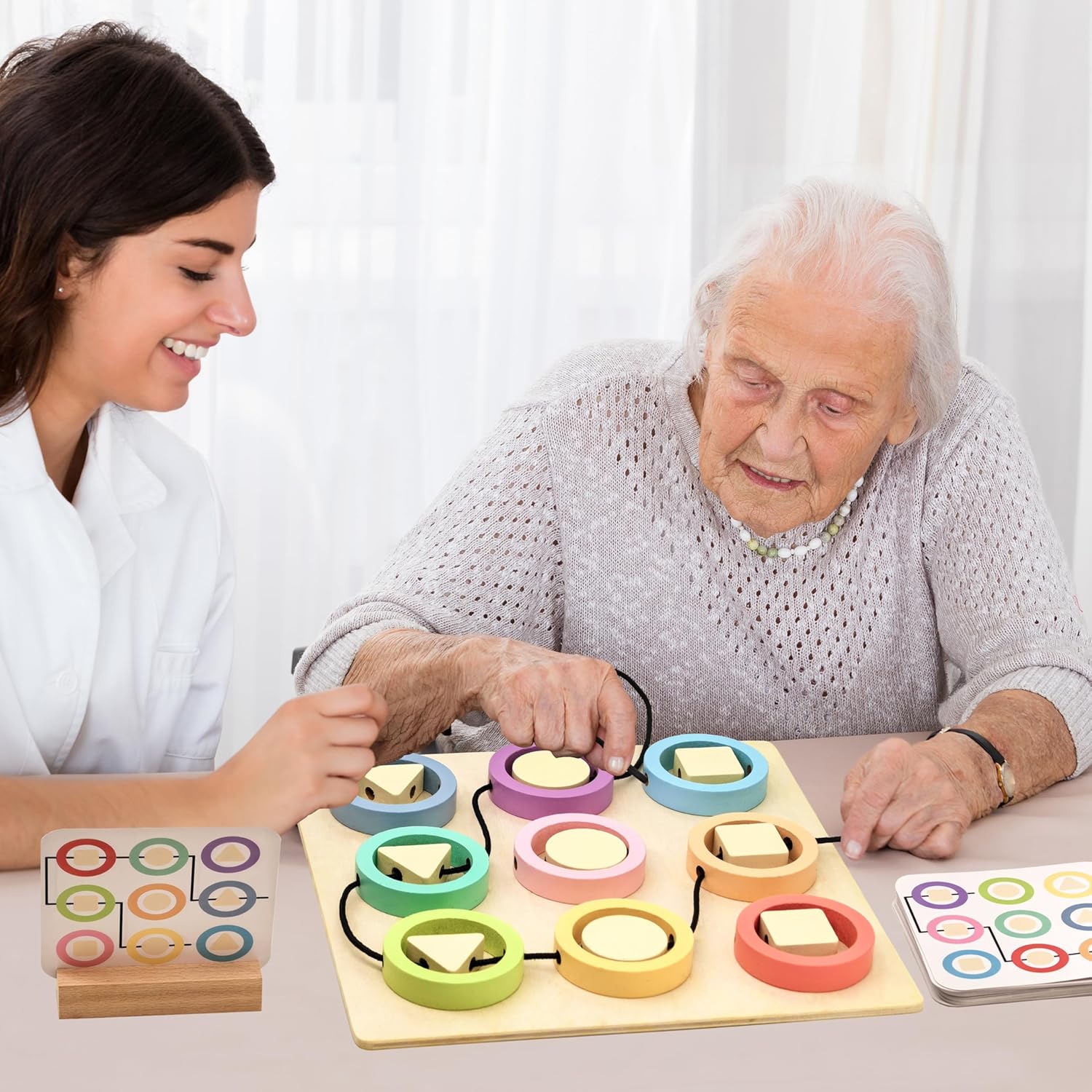Memory Care Activities for Dementia Patients, Dexterity Games for Seniors with Parkinsons, Cognitive Matching Alzheimers Products for Elderly, Rings Threading Puzzle Busy Box Board Gadgets Gifts