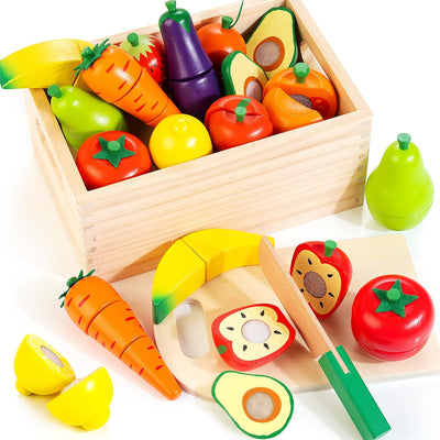 Fidtoy Wooden Cutting Food Set Montessori Pretend Play Toy