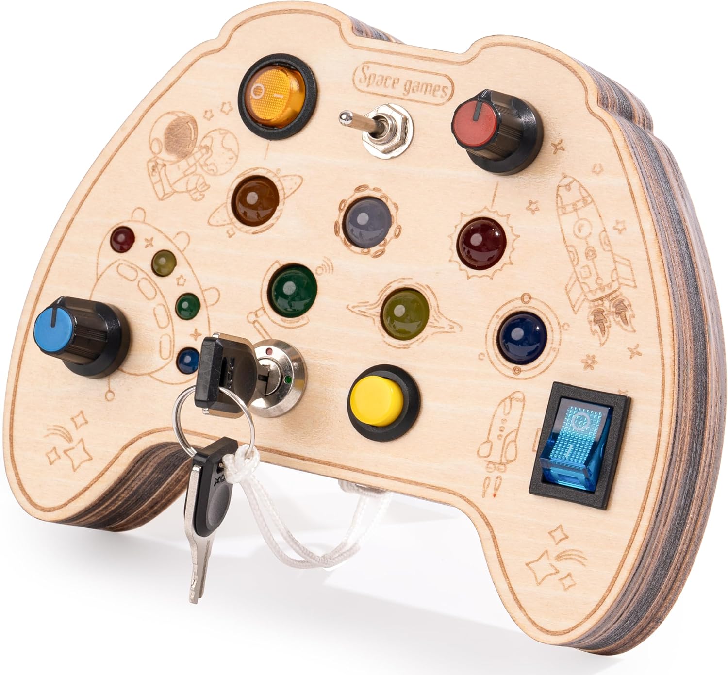 KidMigo Montessori Wooden Busy Board Toy with LED Light Switch, Key Switches for Motor Skills, Sensory Toys for 2-5 Years and Up