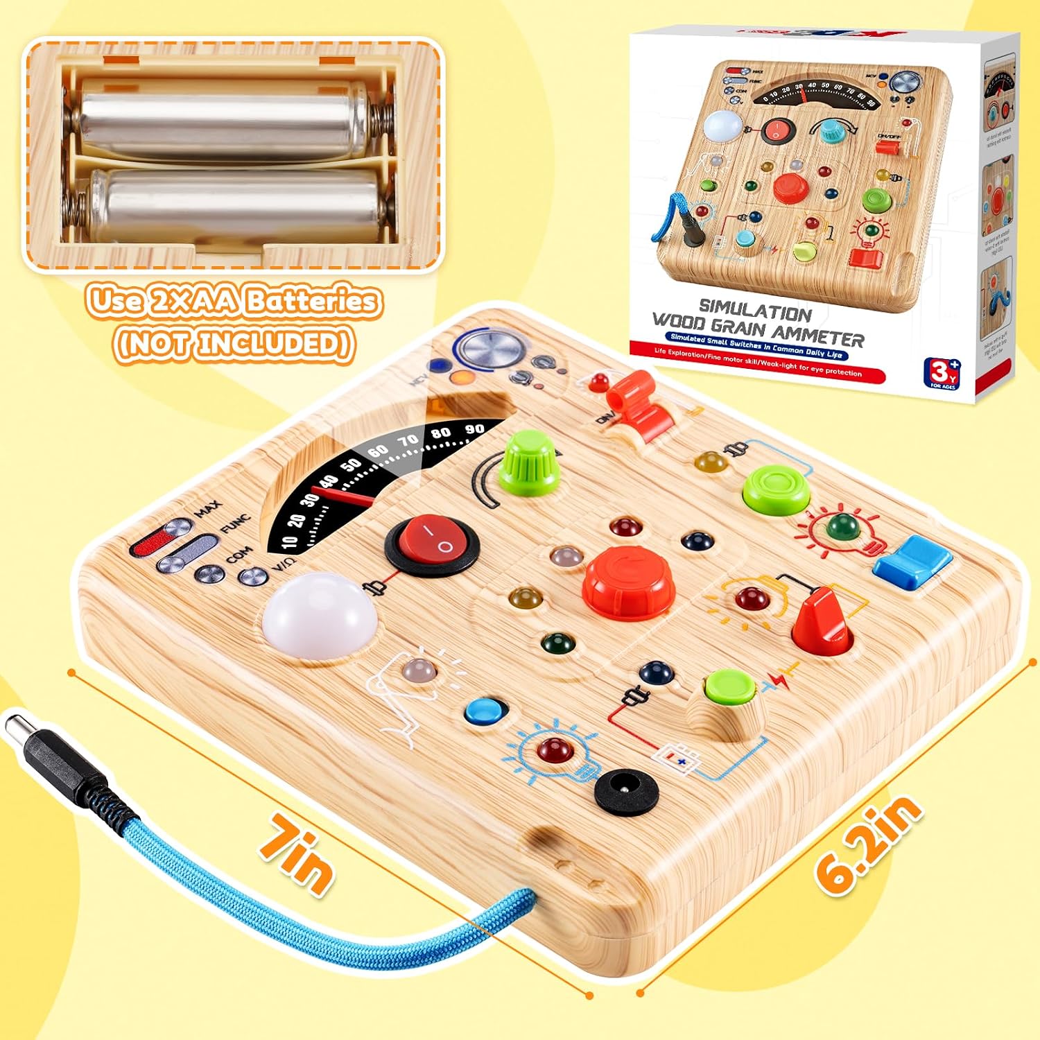 Fidtoy LED Simulated Ammeter Wooden Busy Board for Toddlers Light Switch STEM Activity Toy