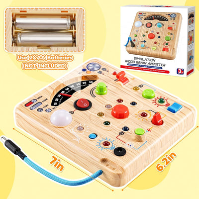 Fidtoy LED Simulated Ammeter Wooden Busy Board for Toddlers Light Switch STEM Activity Toy