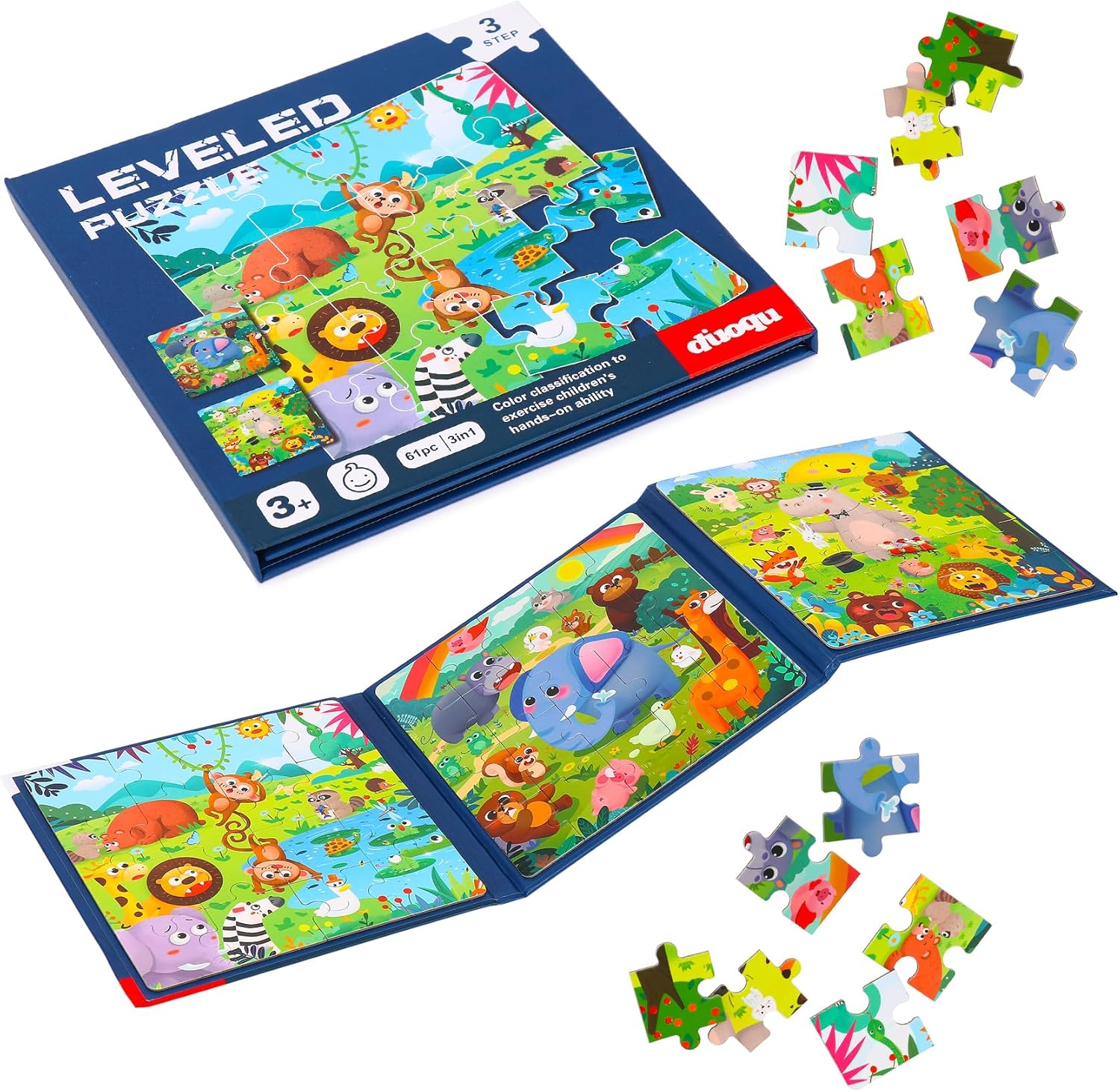 Magnetic Puzzles for kids Ages 4-8 - 3 in 1-75 Pieces Magnet Jigsaw Puzzle Book for Toddlers Ages 3-5 Magnetic Travel Puzzle Board Activities Toy for Boys and Girls (Animals)