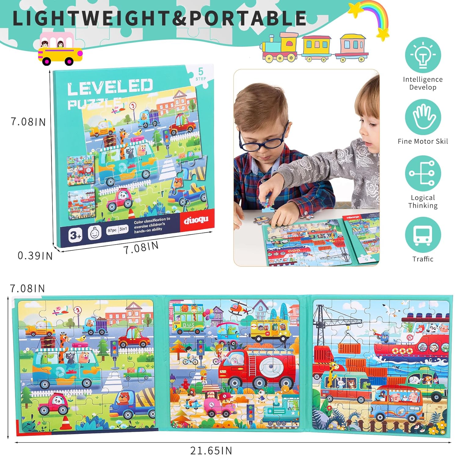 CCBLZLL Magnetic Puzzles for Toddlers 3-5 - 97 Pieces Magnet Puzzle for Kids Ages 4-8 Travel Puzzles for Kids Ages 3 Magnetic Jigsaw Puzzle Car Traffic Activities Toy for Boys And Girls Birthday Gifts