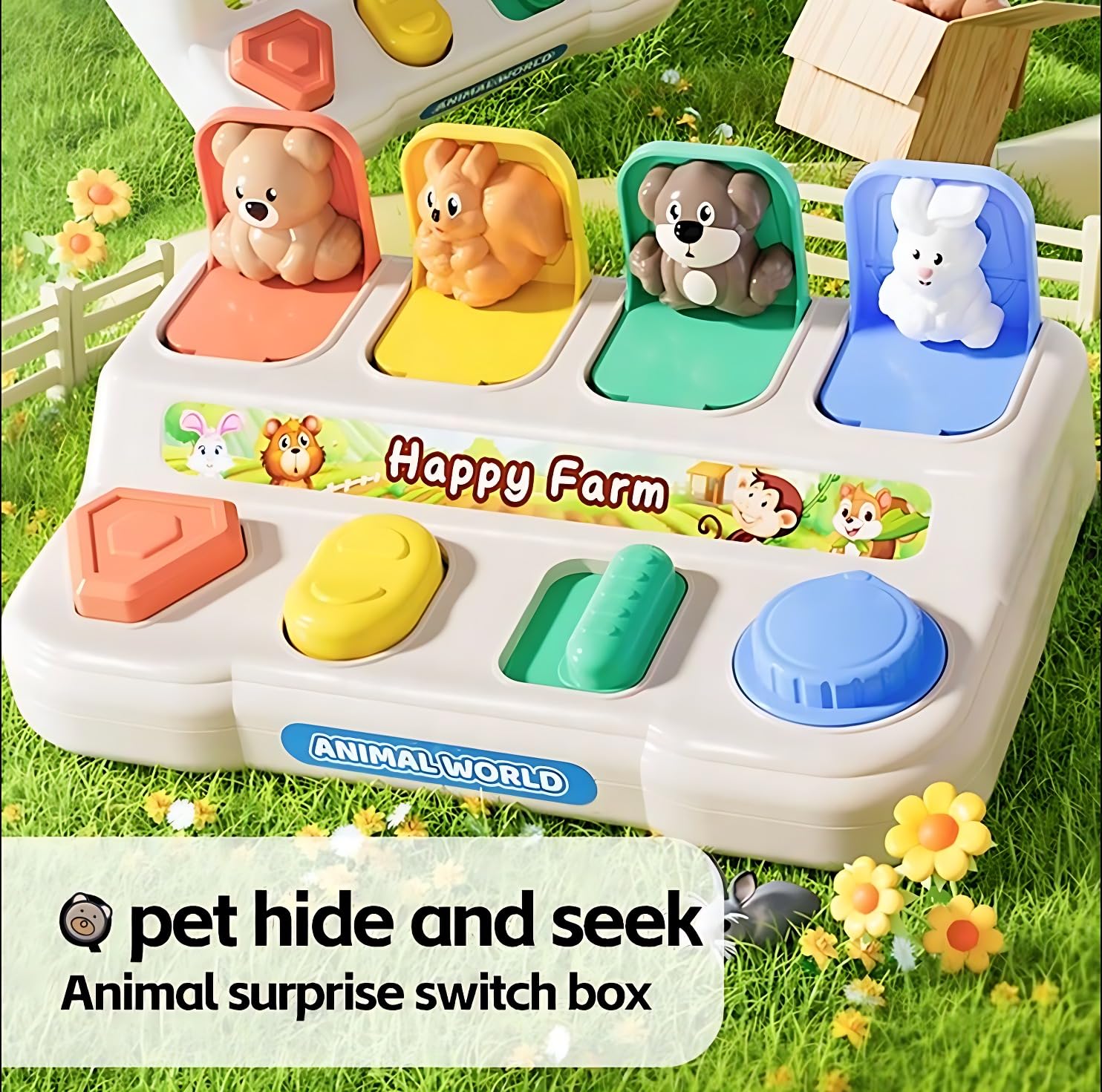 Fidtoy Montessori Pop Up Animal Activity Toy for Toddlers Fine Motor Quiet Learning Toy