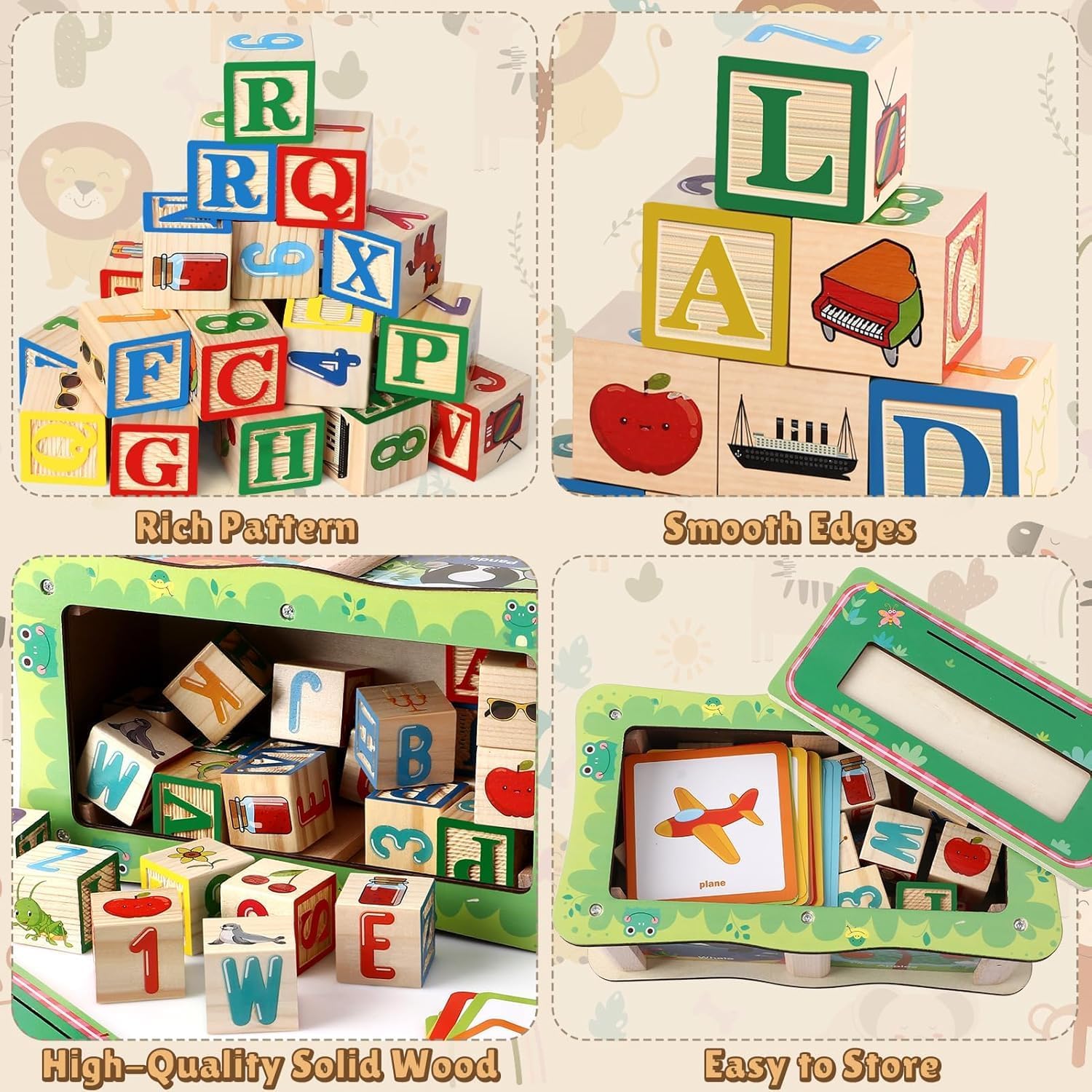Caja de bloques de construcción de palabras de madera con tarjetas - 581