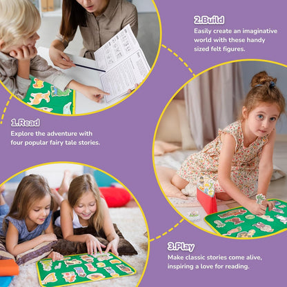 CHEFAN Felt/Flannel Board Story Set of 4, PRECUT Felt Pieces for Preschool Toddlers, Stone Soup, The Three Billy Goats Gruff, Jack and Beanstalk, The Boy Who Cried Wolf