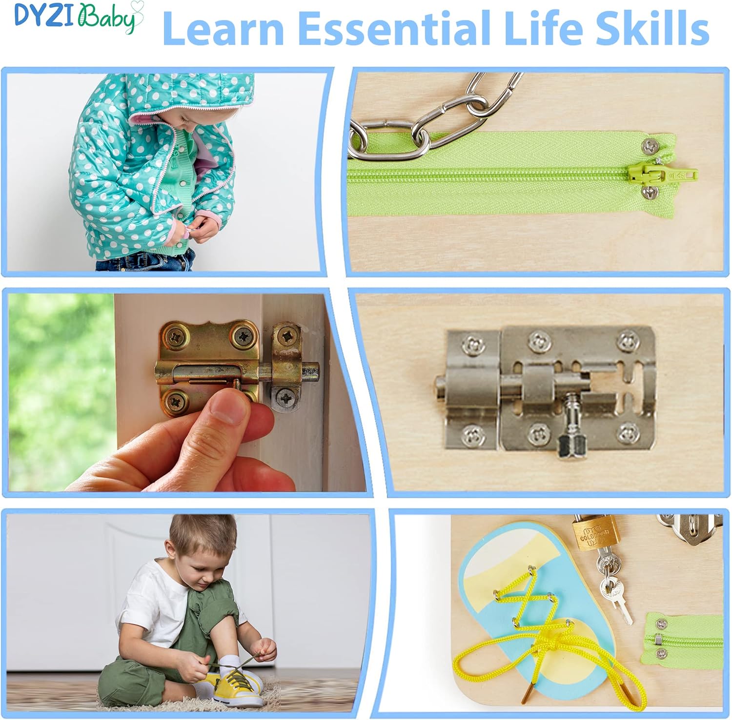 DYZI Montessori Busy Board for Toddlers-Sensory Travel Toys for Early Development and Autism-Educational Preschool Wooden Activity Toy for Boys & Girls