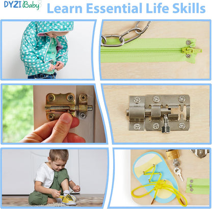 DYZI Montessori Busy Board for Toddlers-Sensory Travel Toys for Early Development and Autism-Educational Preschool Wooden Activity Toy for Boys & Girls