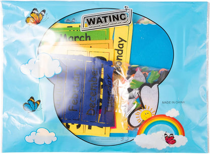 WATINC My First Daily Calendar Felt-Board for Kids 3.5Ft 70Pcs All About Today Funky Frog Weather Season Chart Days of The Week Circle Time Bulletin Board Preschool Early Learning Play Kit for Wall