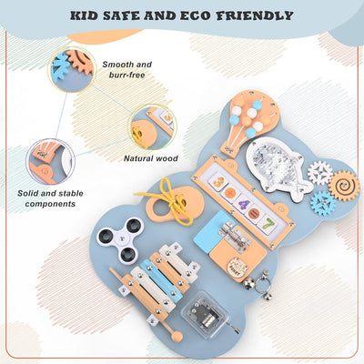 Fidtoy Montessori Busy Board Toy for Toddlers Wooden Activity Board with Music Xylophone Locks Beads Fine Motor Skills Learning Toy Travel Quiet Toy