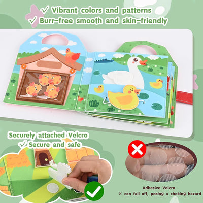 Livre sensoriel 3D en feutre pour ferme, tableau d'activités Montessori pour enfants de 1 à 3 ans, tableau d'activités pour enfants, cadeau jouet filles garçons