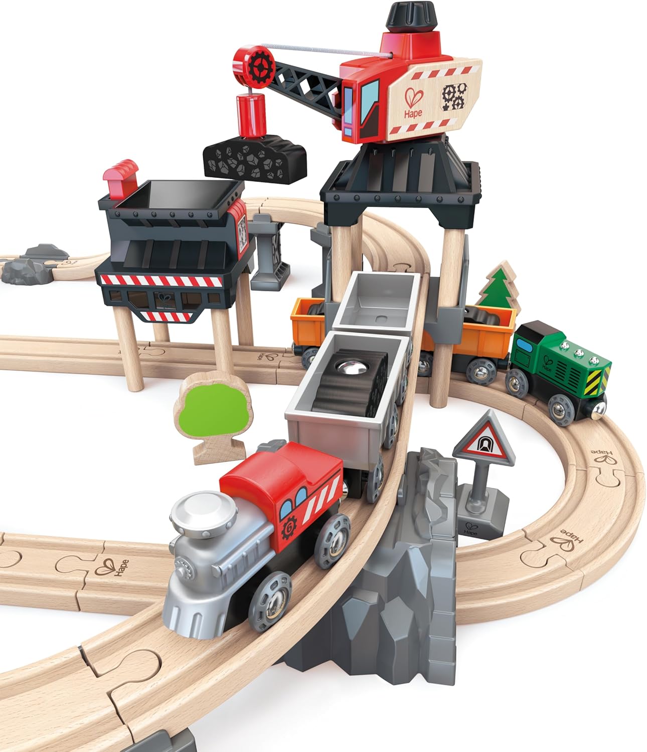 Fidtoy Wooden Crane Train Set Railway Cargo Toy for Kids