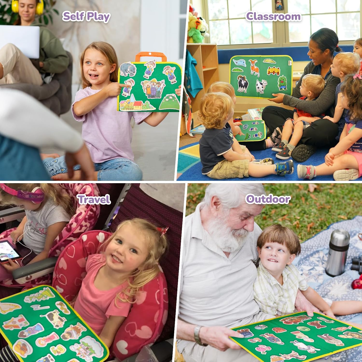 CHEFAN Felt/Flannel Board Story Set of 4, PRECUT Felt Pieces for Preschool Toddlers, Stone Soup, The Three Billy Goats Gruff, Jack and Beanstalk, The Boy Who Cried Wolf